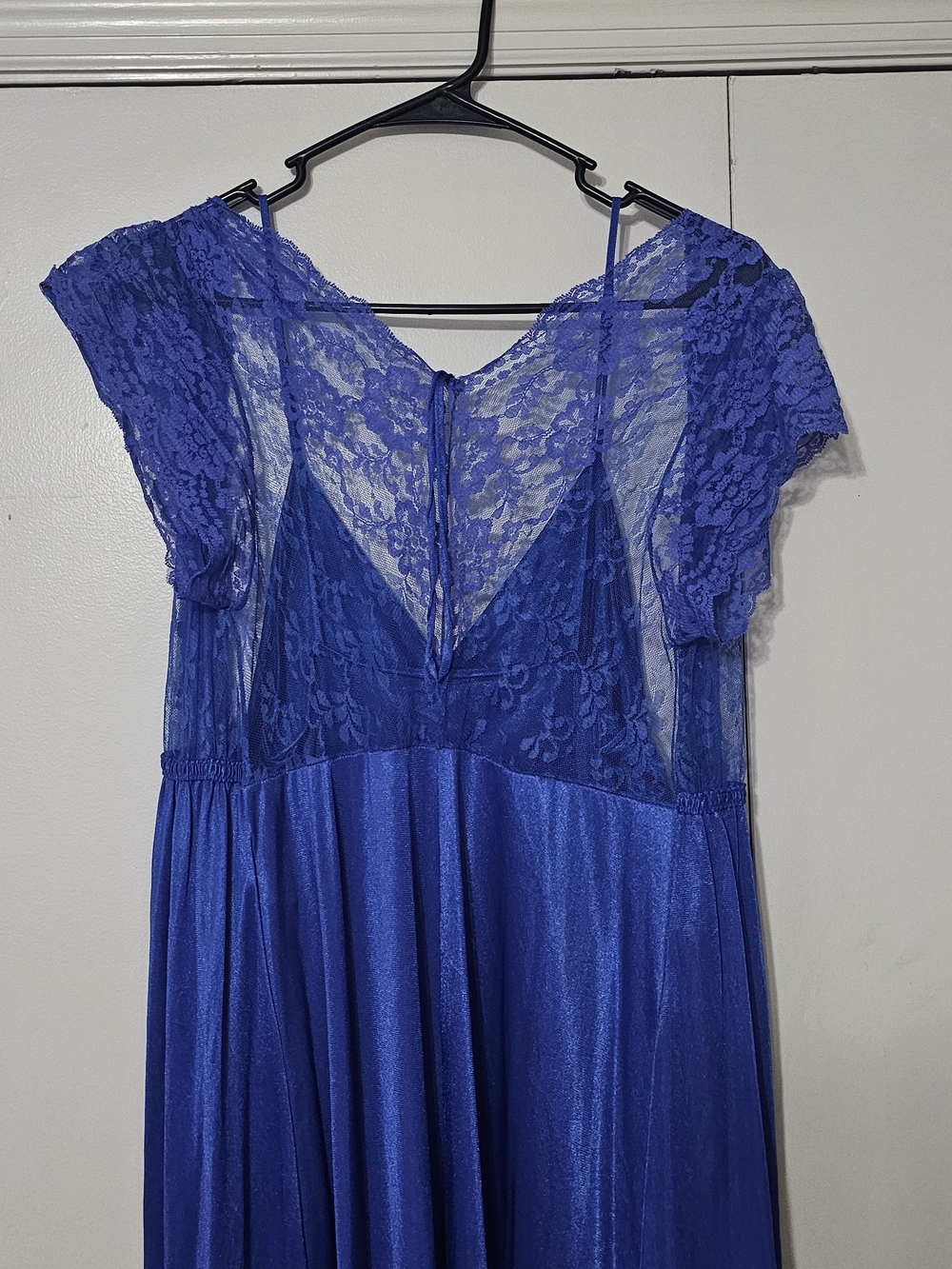 Vintage 2 Piece Maidenform Royal Blue Slip & Lace Bodice Robe Sz M
